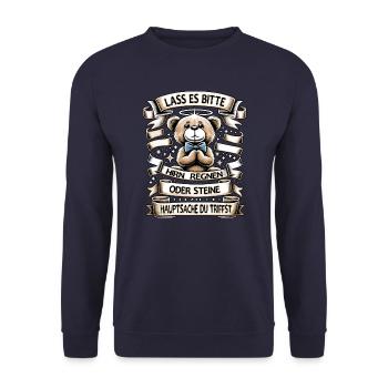 Lass Es Bitte Hirn Regnen Teddybär Lustiger Spruch - Unisex Pullover - Navy - Vorne - Alina (178cm) & Michal (187cm)