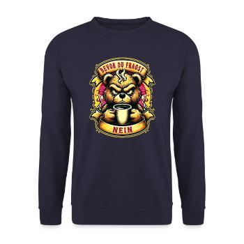 Bevor Du Fragst Nein Teddybär Kaffee Müde - Unisex Pullover - Navy - Vorne - Alina (178cm) & Michal (187cm)