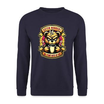 Guten Morgen Teddybär Morgenmuffel Lustiger Spruch - Unisex Pullover - Navy - Vorne - Alina (178cm) & Michal (187cm)