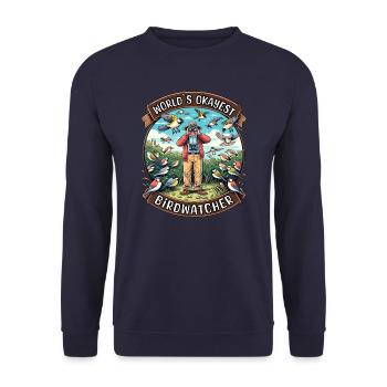 Weltbester Okayer Birdwatcher Vogelbeobachtung - Unisex Pullover - Navy - Vorne - Alina (178cm) & Michal (187cm)