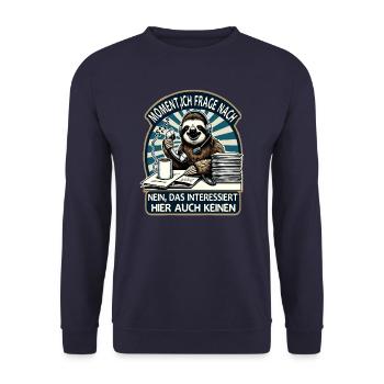 Moment Ich Frage Nach Faultier - Unisex Pullover - Navy - Vorne - Alina (178cm) & Michal (187cm)