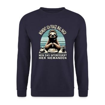 Moment Ich Frage Nach Faultier Call-Center - Unisex Pullover - Navy - Vorne - Alina (178cm) & Michal (187cm)