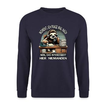 Moment Ich Frage Nach Faultier Call-Center - Unisex Pullover - Navy - Vorne - Alina (178cm) & Michal (187cm)