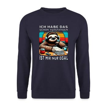 lustiger faLustiger Faultier Spruch Ich Habe Das S - Unisex Pullover - Navy - Vorne - Alina (178cm) & Michal (187cm)