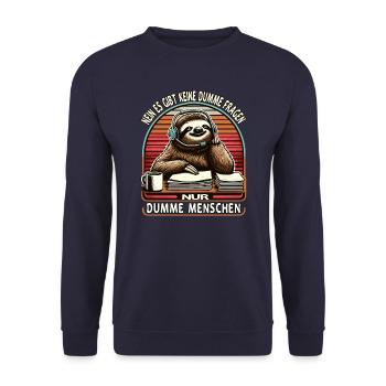 lustiger faLustiger Faultier Spruch keine dumme Fr - Unisex Pullover - Navy - Vorne - Alina (178cm) & Michal (187cm)