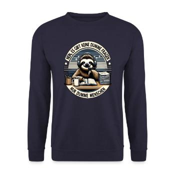lustiger faLustiger Faultier Spruch keine dumme Fr - Unisex Pullover - Navy - Vorne - Alina (178cm) & Michal (187cm)