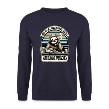 lustiger faLustiger Faultier Spruch keine dumme Fr - Unisex Pullover - Navy - Vorne - Alina (178cm) & Michal (187cm)