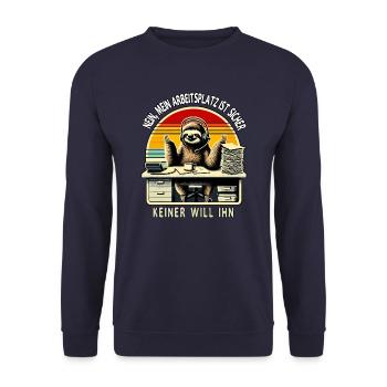 lustiger faLustiger Faultier Spruch Arbeitsplatz - Unisex Pullover - Navy - Vorne - Alina (178cm) & Michal (187cm)