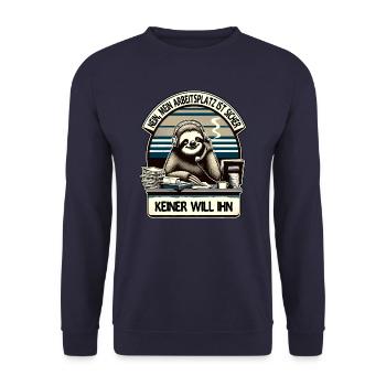 lustiger faLustiger Faultier Spruch Arbeitsplatz - Unisex Pullover - Navy - Vorne - Alina (178cm) & Michal (187cm)