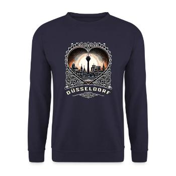 Dusseldorf Skyline Heart Love Home - Unisex Sweatshirt - navy - Front - Alina (178cm) & Michal (187cm)