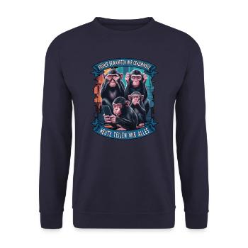 funny way monkey saying cell phone social media - Unisex Sweatshirt - navy - Front - Alina (178cm) & Michal (187cm)