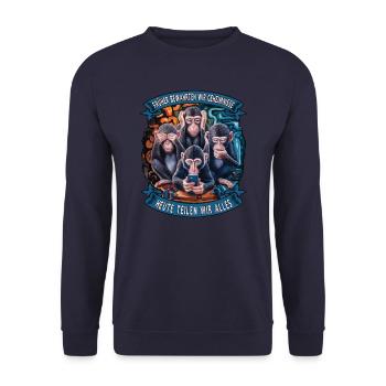 lustiger weise Affen Spruch Handy social media - Unisex Pullover - Navy - Vorne - Alina (178cm) & Michal (187cm)
