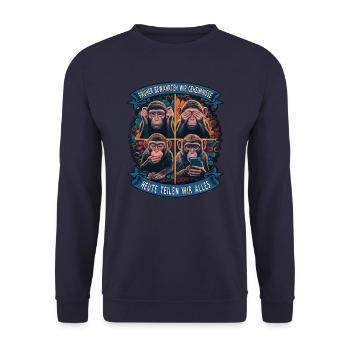 funny way monkey saying cell phone social media - Unisex Sweatshirt - navy - Front - Alina (178cm) & Michal (187cm)