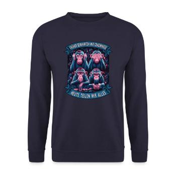 funny way monkey saying cell phone social media - Unisex Sweatshirt - navy - Front - Alina (178cm) & Michal (187cm)