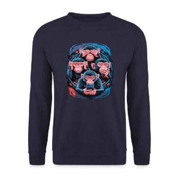 Wise Monkey With Mobile Phone Funny Social Media Design - Unisex Sweatshirt - navy - Front - Alina (178cm) & Michal (187cm)