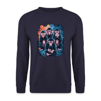 Wise Monkey With Mobile Phone Funny Multi Media Design - Unisex Sweatshirt - navy - Front - Alina (178cm) & Michal (187cm)