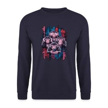 Wise Monkey With Mobile Phone Funny Multi Media Design - Unisex Sweatshirt - navy - Front - Alina (178cm) & Michal (187cm)