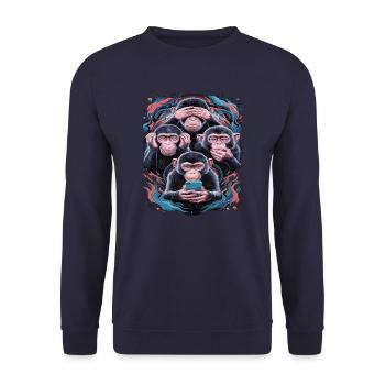 Wise Monkey With Mobile Phone Funny Multi Media Design - Unisex Sweatshirt - navy - Front - Alina (178cm) & Michal (187cm)