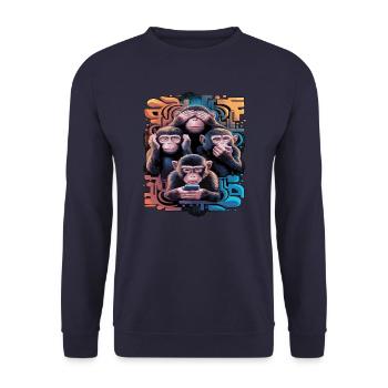Wise Monkey With Mobile Phone Funny Multi Media Design - Unisex Sweatshirt - navy - Front - Alina (178cm) & Michal (187cm)