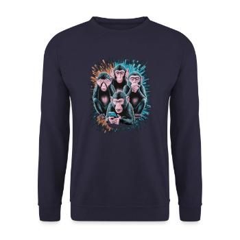 Wise Monkey With Mobile Phone Funny Multi Media Design - Unisex Sweatshirt - navy - Front - Alina (178cm) & Michal (187cm)