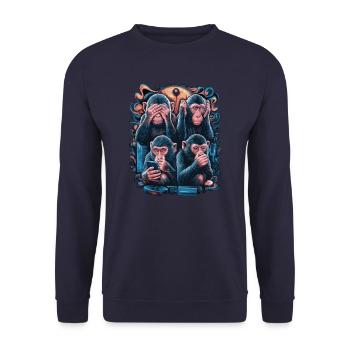 Wise Monkey With Mobile Phone Funny Multi Media Design - Unisex Sweatshirt - navy - Front - Alina (178cm) & Michal (187cm)