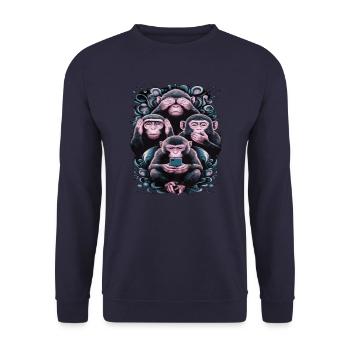 Wise Monkey With Mobile Phone Funny Multi Media Design - Unisex Sweatshirt - navy - Front - Alina (178cm) & Michal (187cm)