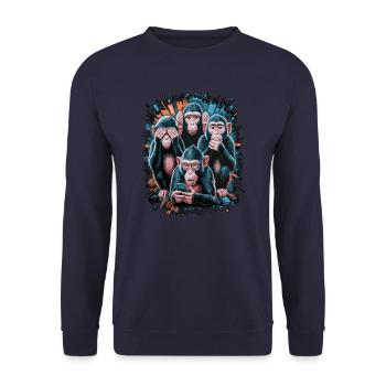 Wise Monkey With Mobile Phone Funny Multi Media Design - Unisex Sweatshirt - navy - Front - Alina (178cm) & Michal (187cm)