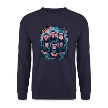 Wise Monkey With Mobile Phone Funny Multi Media Design - Unisex Sweatshirt - navy - Front - Alina (178cm) & Michal (187cm)