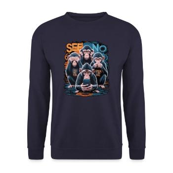 Wise Monkey With Mobile Phone Funny Multi Media Design - Unisex Sweatshirt - navy - Front - Alina (178cm) & Michal (187cm)