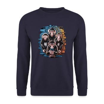 Wise Monkey With Mobile Phone Funny Multi Media Design - Unisex Sweatshirt - navy - Front - Alina (178cm) & Michal (187cm)