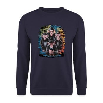Wise Monkey With Mobile Phone Funny Multi Media Design - Unisex Sweatshirt - navy - Front - Alina (178cm) & Michal (187cm)