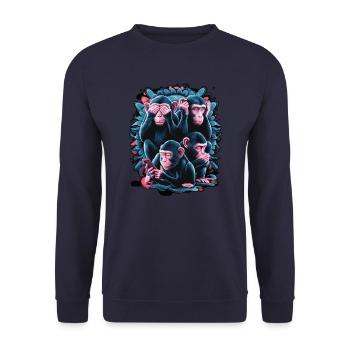 Wise Monkey With Mobile Phone Funny Multi Media Design - Unisex Sweatshirt - navy - Front - Alina (178cm) & Michal (187cm)