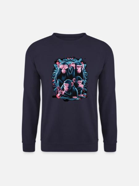 Weise Affen Mit Handy Lustiges Multi Media Design - Unisex Pullover - Navy