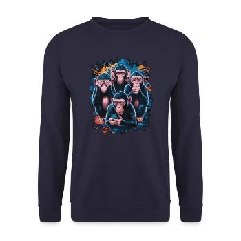 Wise Monkey With Mobile Phone Funny Multi Media Design - Unisex Sweatshirt - navy - Front - Alina (178cm) & Michal (187cm)