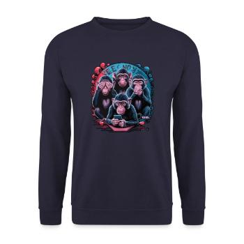 Wise Monkey With Mobile Phone Funny Multi Media Design - Unisex Sweatshirt - navy - Front - Alina (178cm) & Michal (187cm)