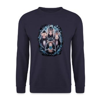 Wise Monkey With Mobile Phone Funny Multi Media Design - Unisex Sweatshirt - navy - Front - Alina (178cm) & Michal (187cm)