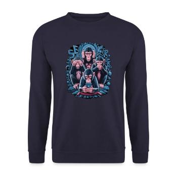 Wise Monkey With Mobile Phone Funny Multi Media Design - Unisex Sweatshirt - navy - Front - Alina (178cm) & Michal (187cm)