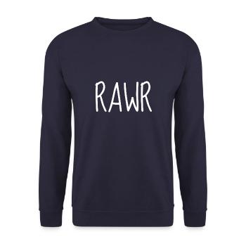 Rawr Lustiger Spruch Geschenk Geschenkidee Dino - Unisex Pullover - Navy - Vorne - Alina (178cm) & Michal (187cm)