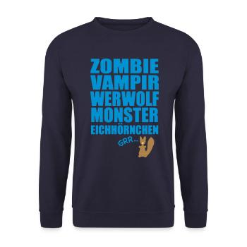 Monster Eichhörnchen - Unisex Pullover - Navy - Vorne - Alina (178cm) & Michal (187cm)