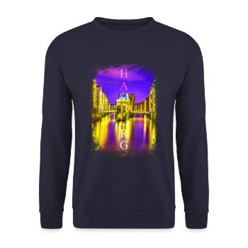 Hamburg St Pauli Reeperbahn Red Light District - Unisex Sweatshirt - navy - Front - Alina (178cm) & Michal (187cm)
