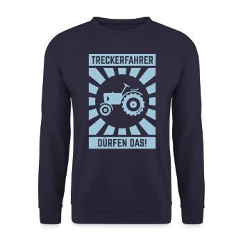 Treckerfahrer Dürfen Das! (Trecker Traktor V6 W) - Unisex Pullover - Navy - Vorne - Alina (178cm) & Michal (187cm)