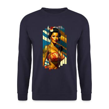 Hawaiian Exotic Babe in retro style - Unisex Sweatshirt - navy - Front - Alina (178cm) & Michal (187cm)