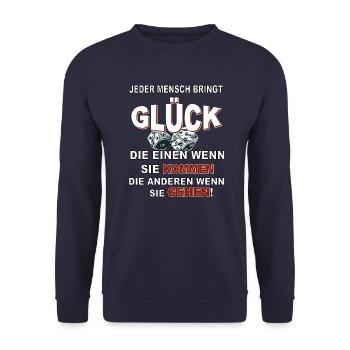 Jeder Mensch bringt Glück - Unisex Pullover - Navy - Vorne - Alina (178cm) & Michal (187cm)