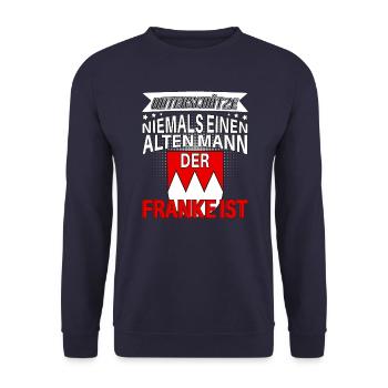 Unterschätze niemals alten Mann der Franke ist - Unisex Pullover - Navy - Vorne - Alina (178cm) & Michal (187cm)