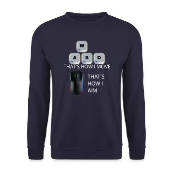 WASD Aim Gaming Zocken Videospiel, PC, Computer - Unisex Pullover - Navy - Vorne - Alina (178cm) & Michal (187cm)
