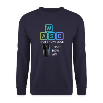 WASD Aim Gaming Zocken Videospiel, PC, Computer - Unisex Pullover - Navy - Vorne - Alina (178cm) & Michal (187cm)