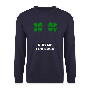 Reib mich für Glück - rub me for luck - Unisex Pullover - Navy - Vorne - Alina (178cm) & Michal (187cm)