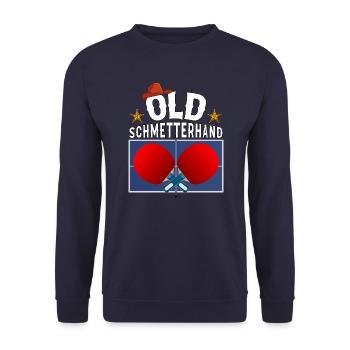 Old Schmetterhand Tischtennis Design - Unisex Pullover - Navy - Vorne - Alina (178cm) & Michal (187cm)