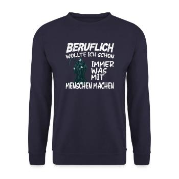 Beruflich was mit Menschen machen - Sensenmann - Unisex Pullover - Navy - Vorne - Alina (178cm) & Michal (187cm)