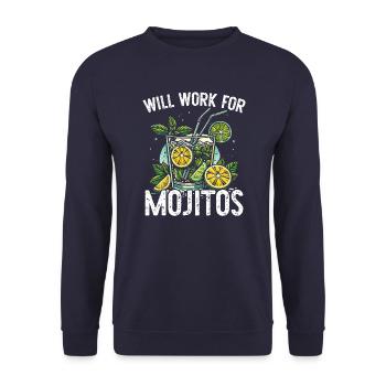 Will work for Mojitos - Unisex Sweatshirt - navy - Front - Alina (178cm) & Michal (187cm)